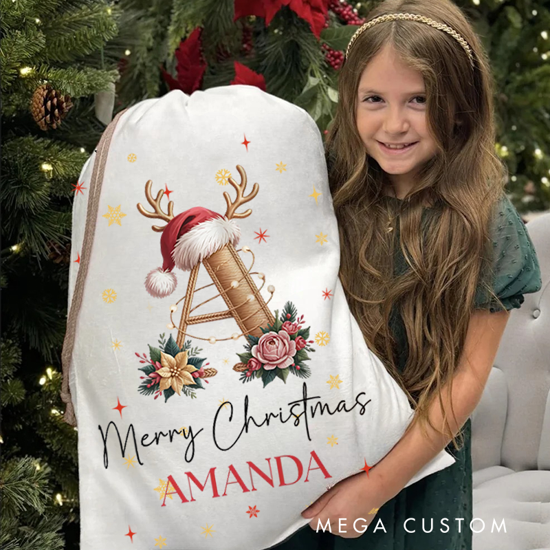 Personalized Christmas Santa Sack Custom Name Gift Bag Monogram Holiday Present Bag for Kids Family Christmas Gift