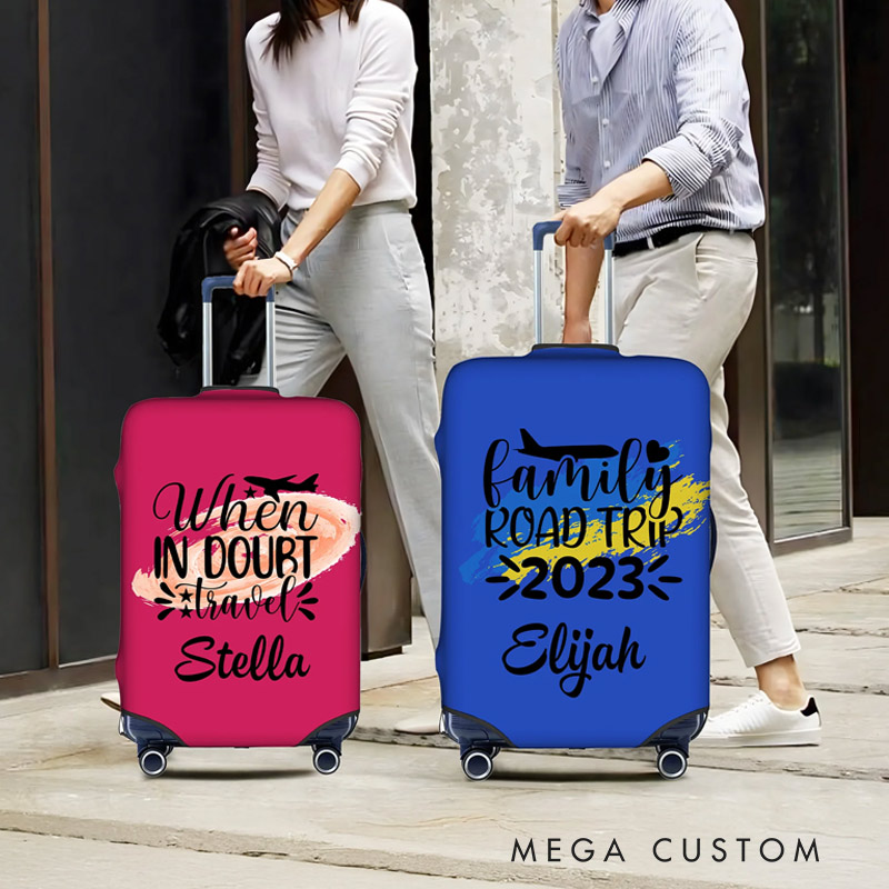 Personalized Watercolor Travel Theme Design Luggage Protective Cover Fits 18-32 Inches Suitcase with Name Birthday Gift for Friends Family