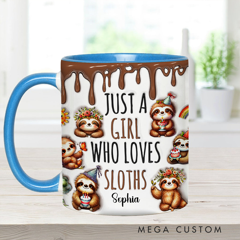 Personalized Just A Girl Who Loves Sloths Sloth Accent Mug