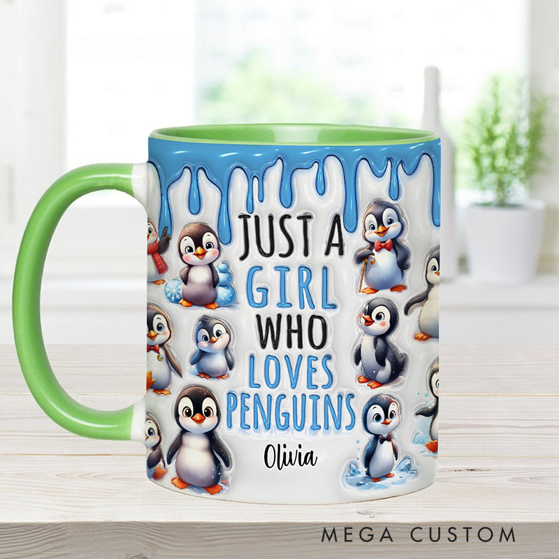 Personalized Just A Girl Who Loves Penguins Accent Mug