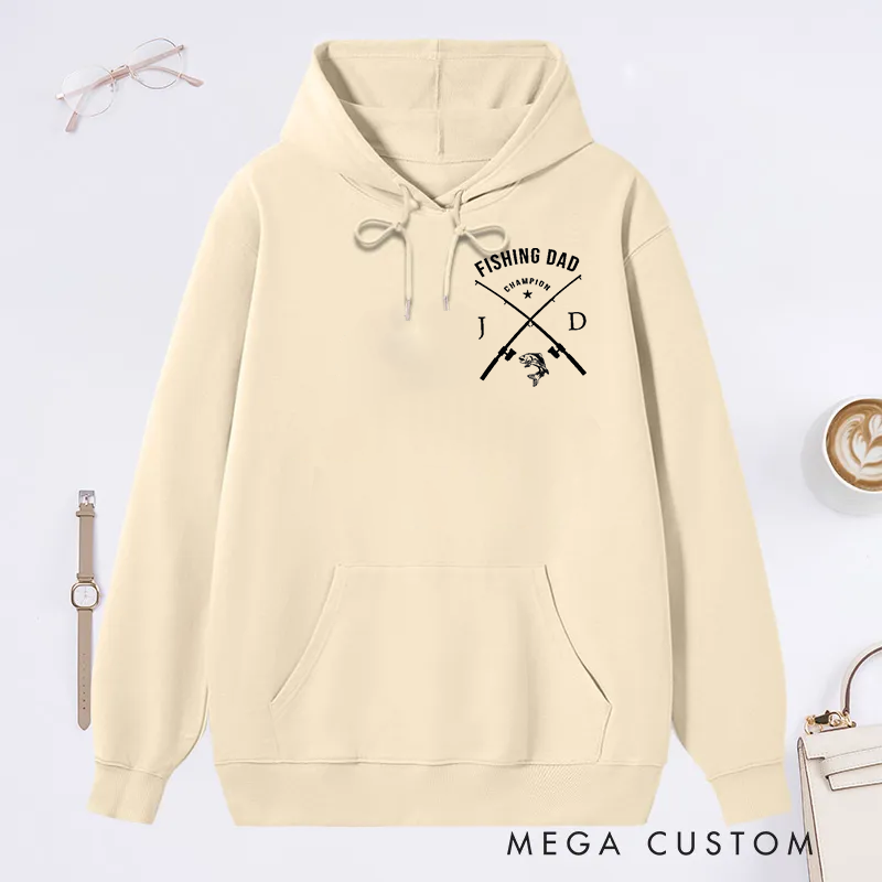 Personalized Fishing Dad Hoodie Family Hoodie with Champion and Crossed Rods Design Comfortable Gift for Fishing Enthusiast Dads