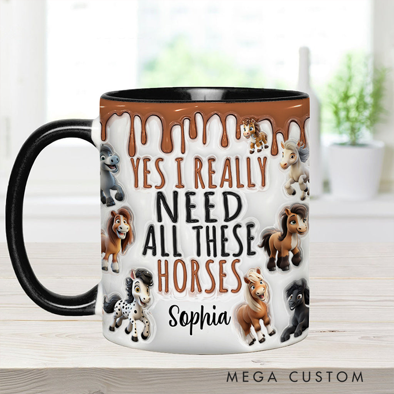 Personalized I Need All These Horses Horse Accent Mug
