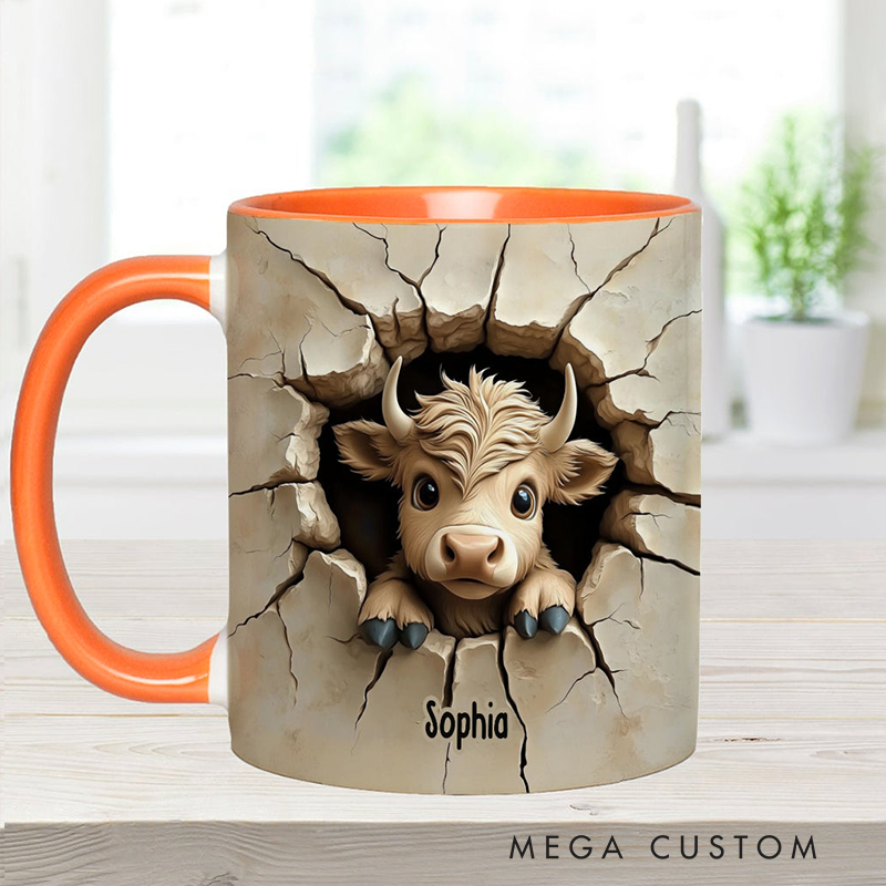 Personalized Cute Highland Cow Peeking Highland Cow Accent Mug