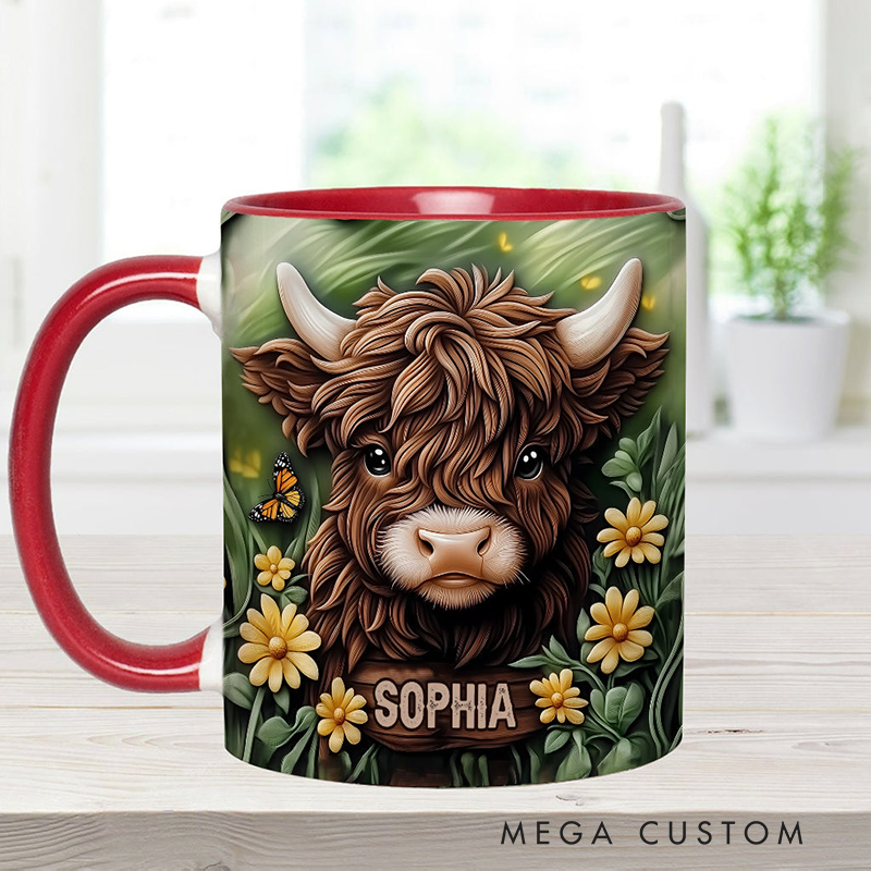 Personalized Baby Highland Cow Accent Mug