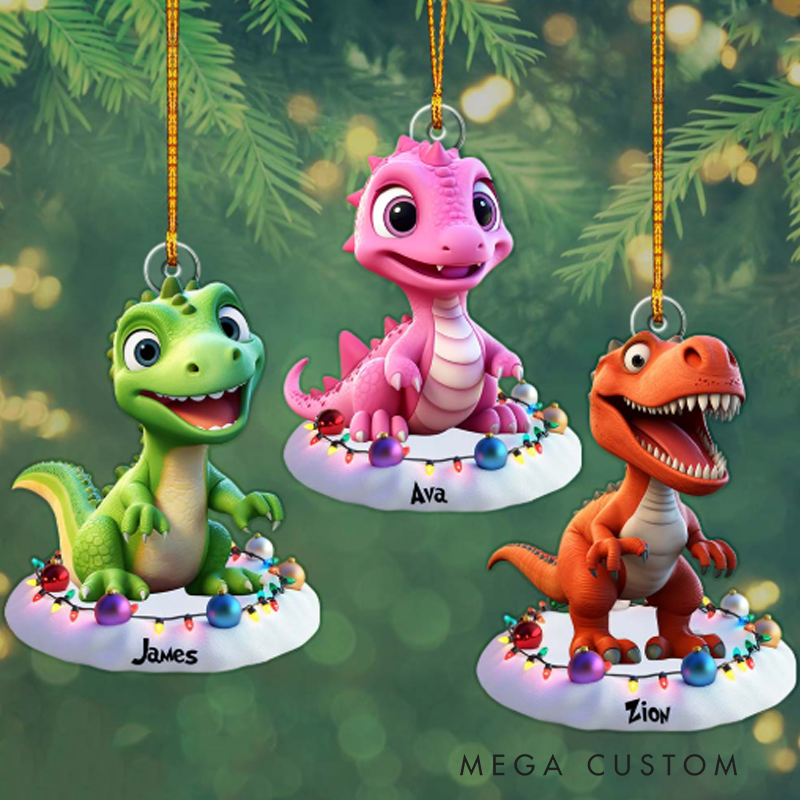 Personalized Kid Custom Shaped Ornament Cute Dinosaur Gift For Grandkids 