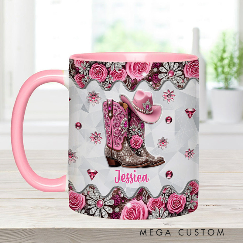 Personalized Name Cowgirl Accent Mug Custom Cowgirl Boots Gift for Music Lover