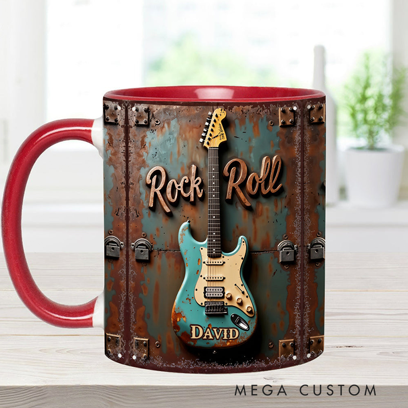 Personalized Name Guitar Accent Rock Roll Mug for Music Lover