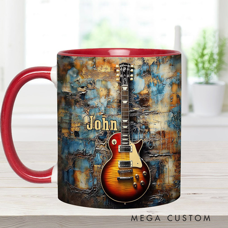 Personalized Name Vintage Electric Guitar Accent Mug for Music Lover
