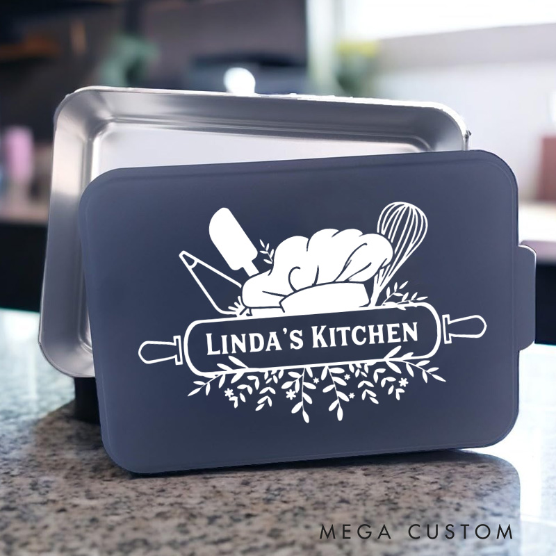 Personalized Name Kitchen Baking Pan with Lid Aluminum Kitchen Bakeware for Baker Mom Grandma Gift Baking Lover Gifts