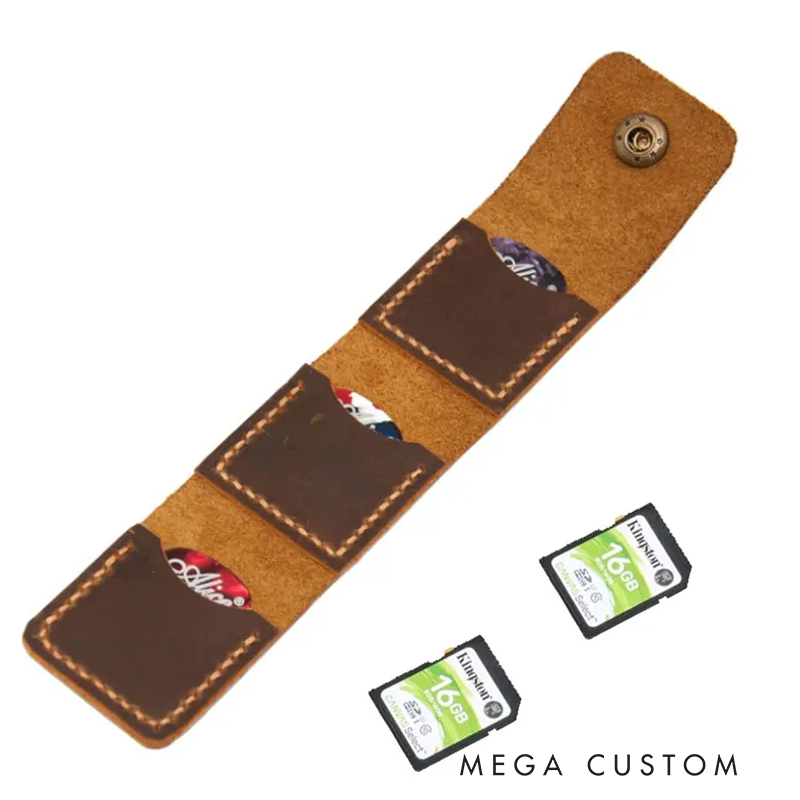 Personalized Leather Guitar Pick Holder Custom SD Card Case Guitar Plectrum Holder with 3 Slots for Guitar Picks Gift for Guitarist