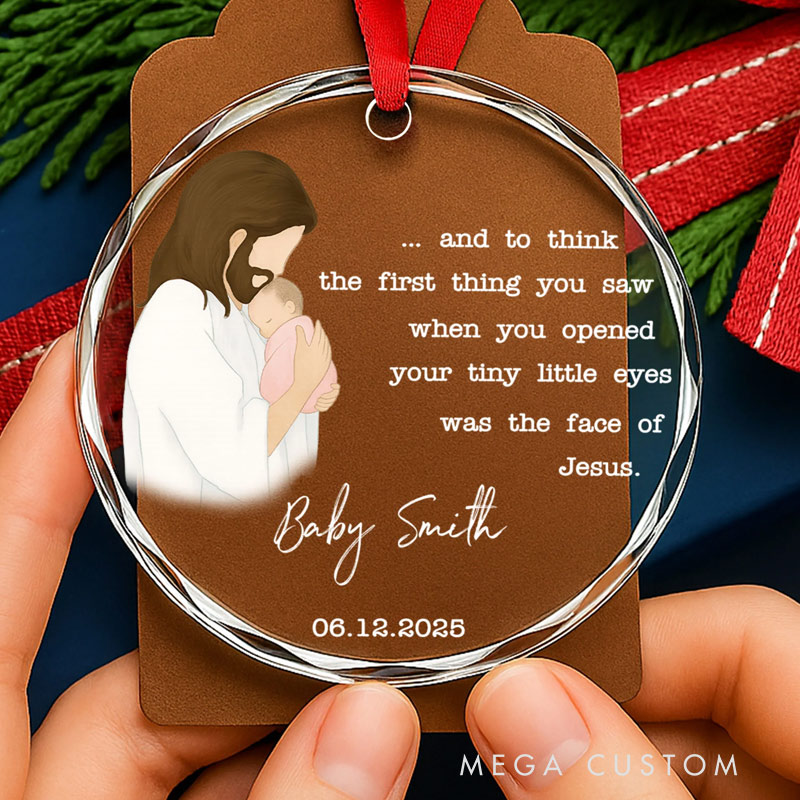 Personalized Circle Glass Miscarriage Ornament Stillbirth Keepsake  The First Thing You Saw Was The Face Of Jesus Sympathy Gift 