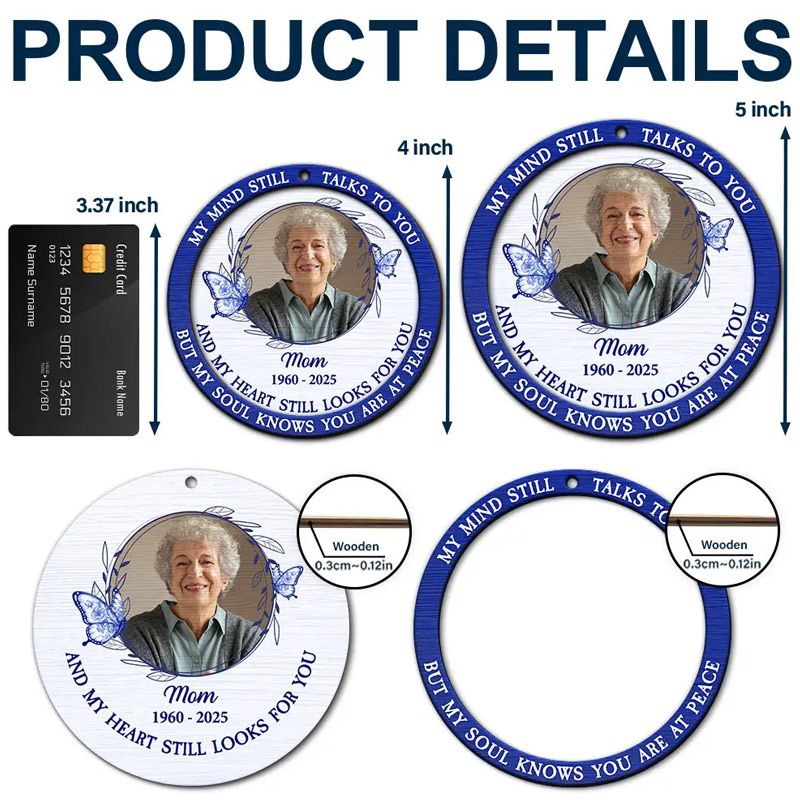 Personalized 2-Layered Wooden Ornament Custom Photo Toile Memorial Bird My Mind Still Talks To You 