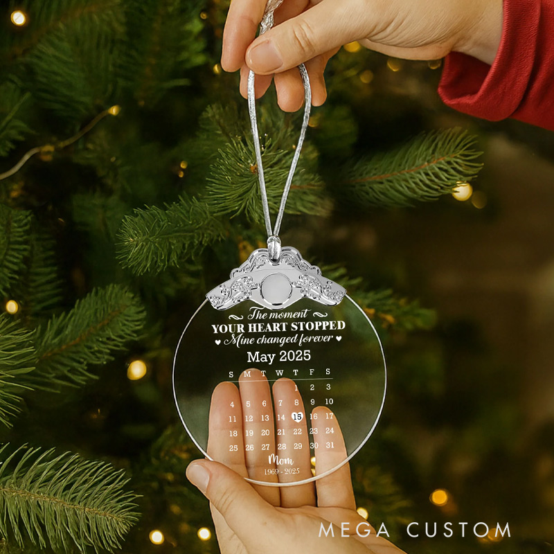 Personalized Glass Ornament With Silver Cap Custom Photo The Moment Your Heart Stopped Time Changed Forever Memorial Ornament 