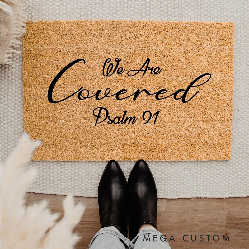 Personalized We are Covered Bible Verse Doormat 6 Design Options Non-Slip Durable Front Door Decor Welcome Mat Religious Gift for Faithful Family