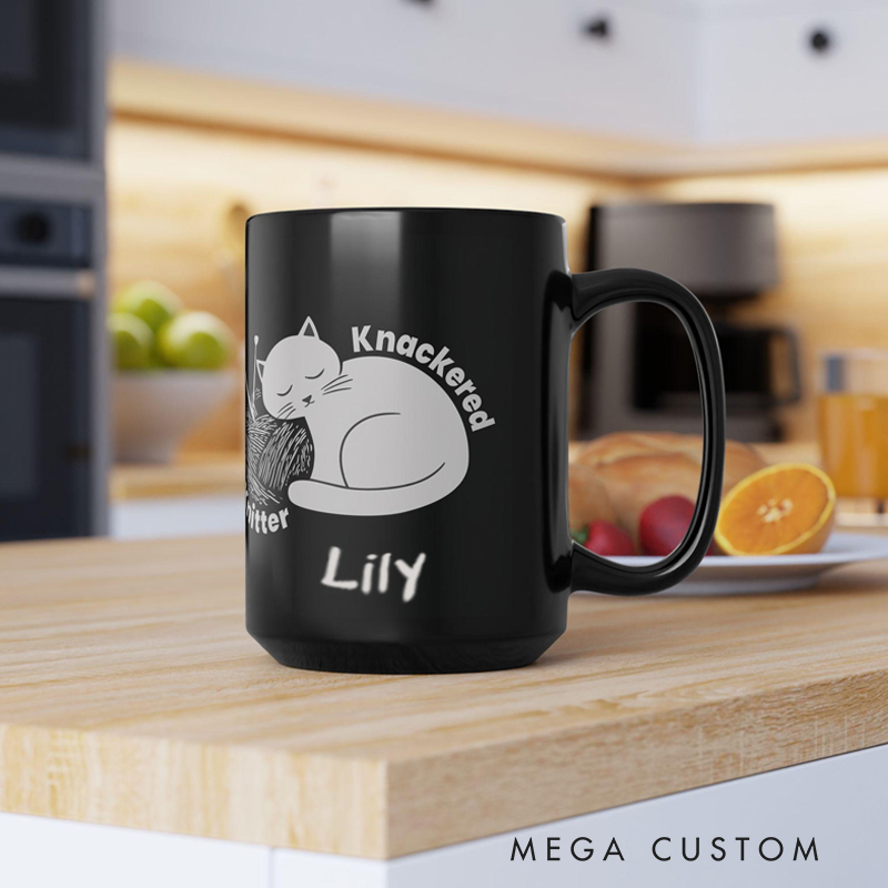 Personalized Knackered Knitter Coffee Mug Crafty Humor Ceramic Tea Cup Custom Knitting Gift