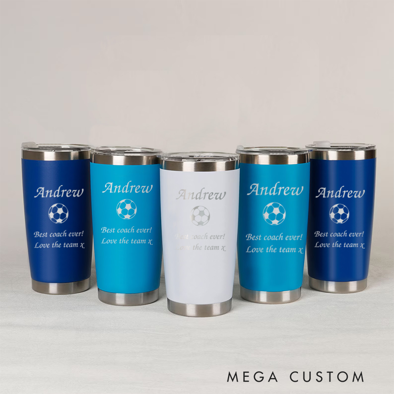 Personalized Soccer Stainless Steel Tumbler with Custom Name Design and Message