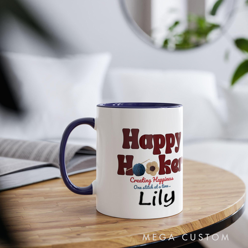 Personalized Name Happy Hooker Crochet Gift Mug Best Friend Crafter Mug Mothers Day Birthday Present