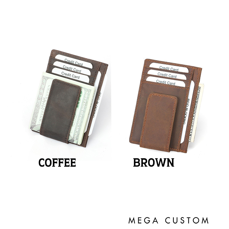 Personalized Crazy Horse Leather Money Clip  Engraved Outdoor Hunting Lover Magnetic Money Clip Wallet  for Husband Boyfriend 