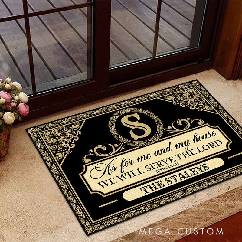 Personalized as for Me and My House We will Serve the Lord Doormat with Family Name Non-Slip Durable Front Door Decor Faithful Family Religious Gift