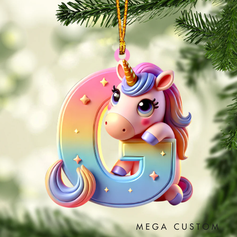 Personalized Cute Unicorn Kids Christmas Ornament