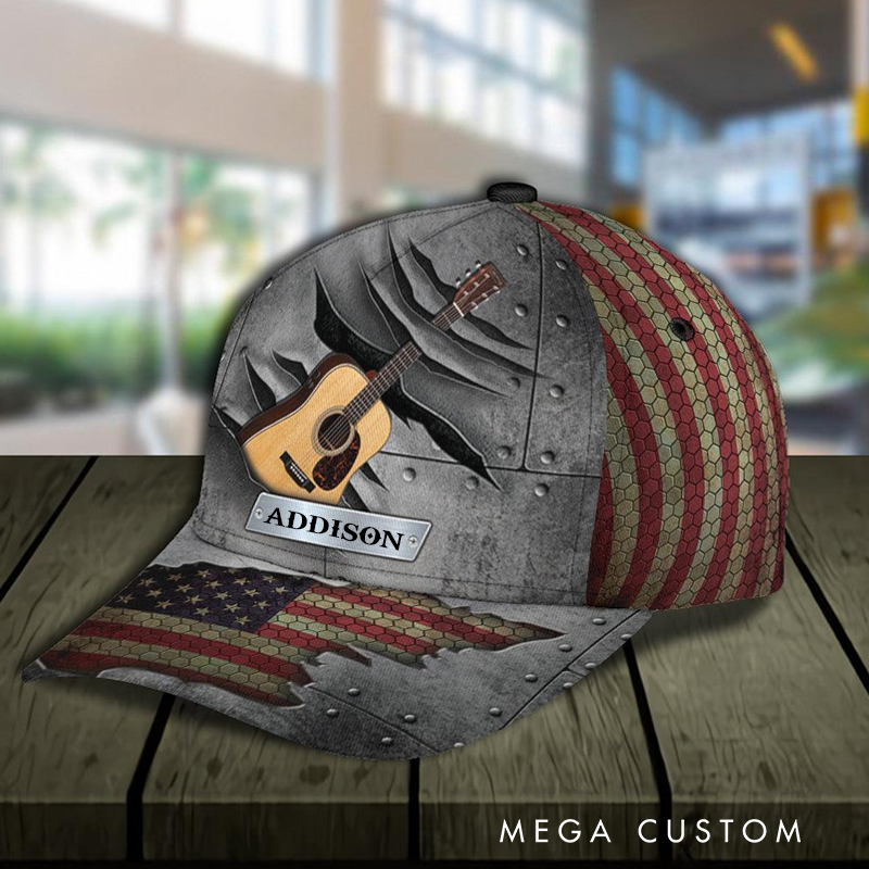 Personalized Name Classic Cap 3D Print Baseball Cap for Music Lover and Guitar Lovers Custom Gift
