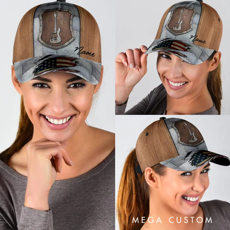 Personalized Name Classic Cap 3D Print Baseball Cap for Music Lover and Guitar Lovers Custom Gift