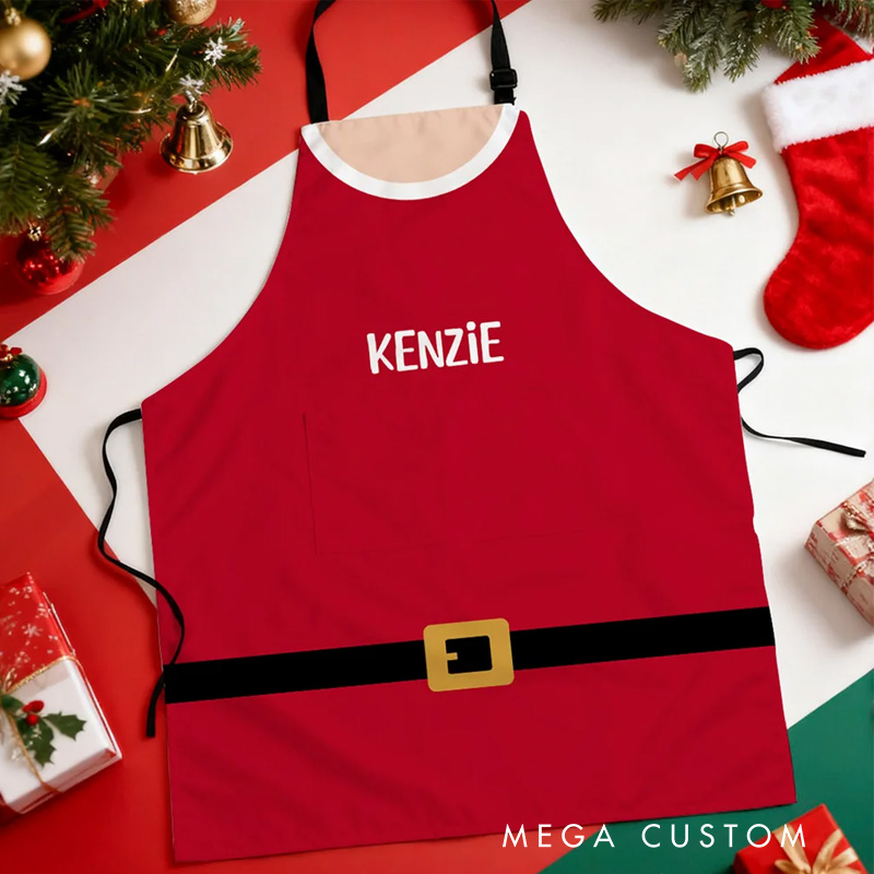 Personalized Adjustable Waterproof Santa Claus Belt Apron with Name Kitchen Wear Cooking Baking Christmas Gift for Baker Family