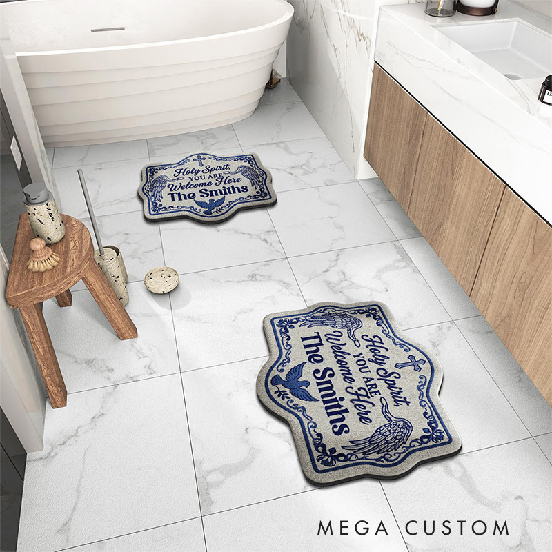 Personalized Holy Spirit You are Welcome Her Christian Non-Slip Tufted Rug with Family Name Home Decor Welcome Rug Religious Gift for Faithful Family