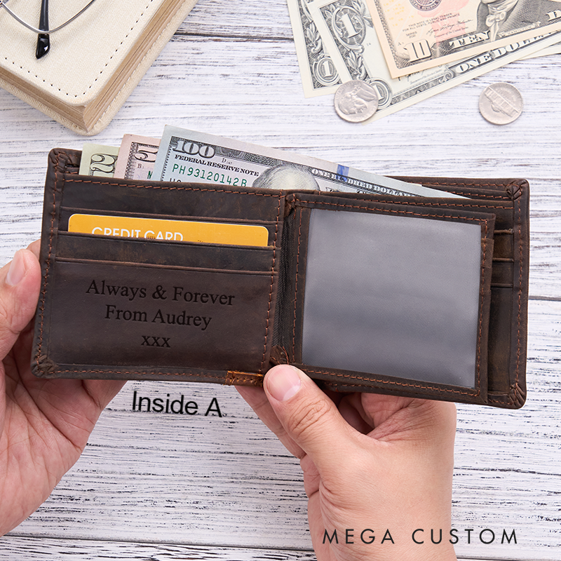 Personalized Leather Wallet Engraved Crazy Horse Wallet Custom Men's Wallet Birthday Gift for Him Groomsman Gift Boyfriend Gift Dad Gift Husband Gift