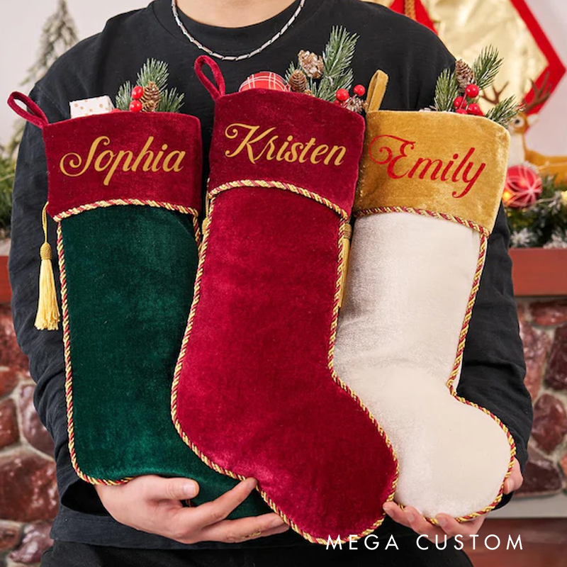 Personalized Family Stockings with Names Holiday Stockings Velvet Stockings Monogram Stockings Christmas Decoration Holiday Decor Gift