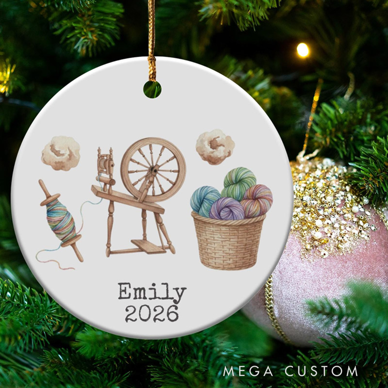 Personalized Spinner Ornament Custom Spinning Wheel Yarn Lover Gift Hobby Ornament Knitting Ornament 2026 Keepsake for Crafters