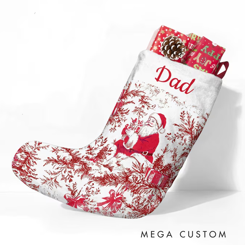 Personalized Red Toile Santa Family Christmas Stockings Custom Toile De Jouy Name Stockings Classic Christmas Decor 