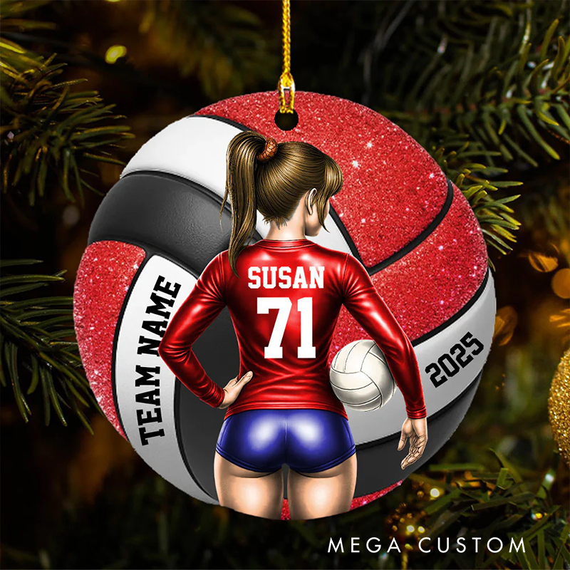 Personalized Volleyball Ornament with Custom Name, Number, Team, and Year Design