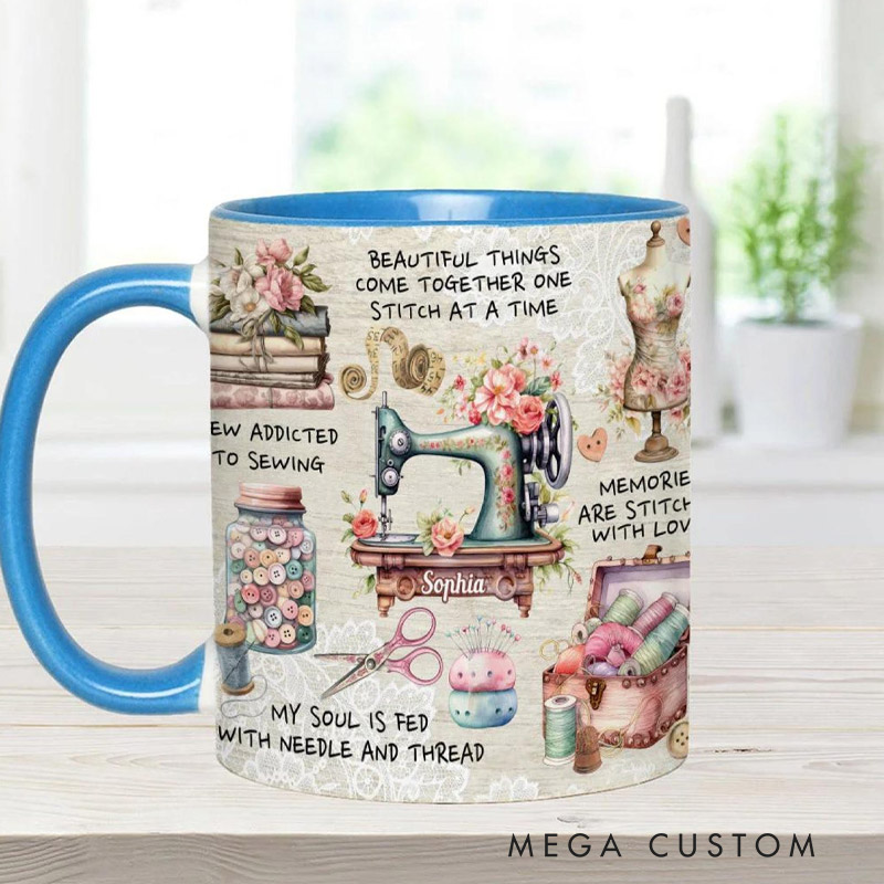 Personalized Sew Addicted To Sewing Accent Mug Sewing Gift  for sewing lovers