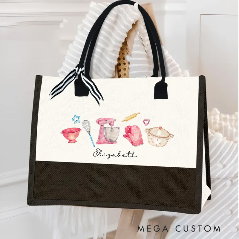 Personalized Cookie Baker Tote Bag with Name Baking Tool Bag Gift for Baker Mom Her Grandma Mom Chef Tote Bag for Baking Lovers