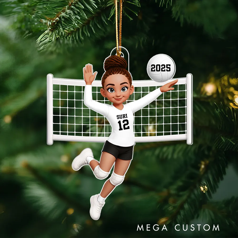 Personalized Volleyball Player Ornament with Custom Name, Number, and Year Design