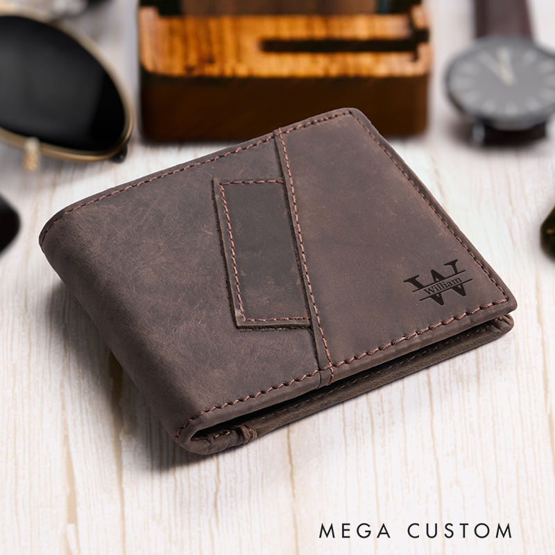Personalized Leather Wallet Engraved Mens Wallet Crazy Horse Wallet Birthday Gift for Him Groomsman Gift Boyfriend Gift Dad Gift Husband Gift