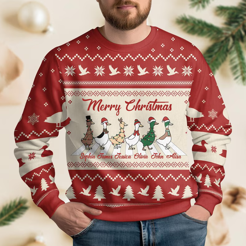 Personalized Name Ugly Sweater Duck Merry Christmas Ugly Sweater Funny Duck Christmas Shirt for Women Animal Xmas Sweater Funny Gift