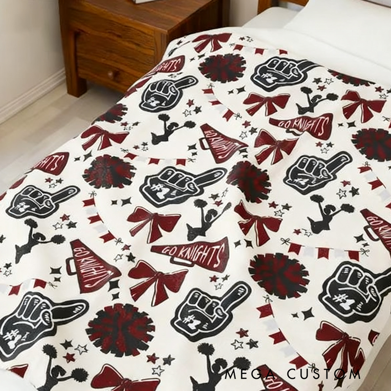 Personalized Cheerleading Blanket with Vibrant Pom Poms and Bow Design Perfect for Showing Team Spirit and Staying Cozy