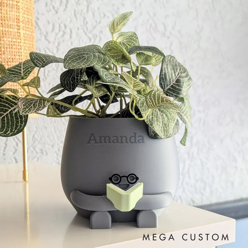 Personalized Reading Planter Pots Cozy Plant Pot Reading Flower Vase Bookworm Planter Happy Face Flower Pot Christmas Gift for Book Lover Reader