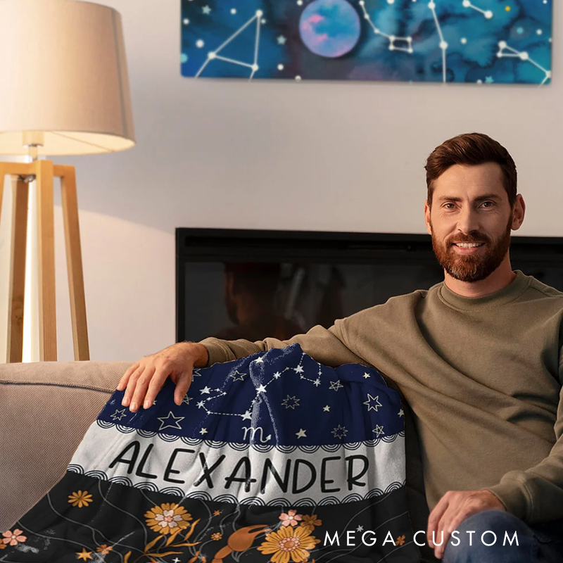 Personalized Zodiac Blanket with Name Birthday Gift for Astrology Lovers