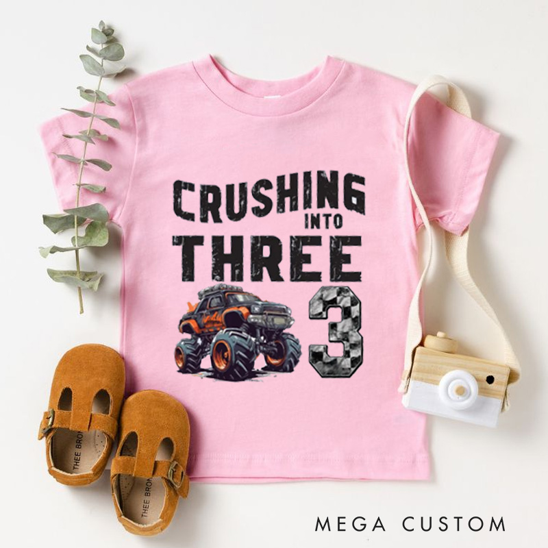 Personalized Crushing Into Three Monster Truck Birthday Kids Shirt Monster Truck Party Birthday Boy Shirt Racing Shirt Truck Yeah Shirt Custom Birthday