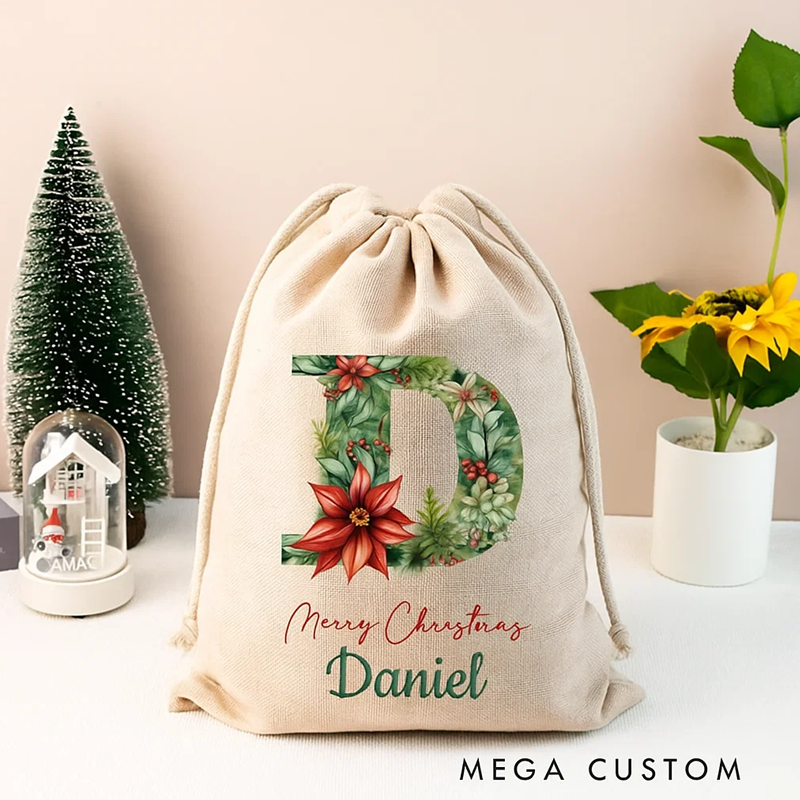 Personalized Christmas Santa Sack Custom Christmas Toy Sack Name and Initial Christmas Reindeer Christmas Gifts