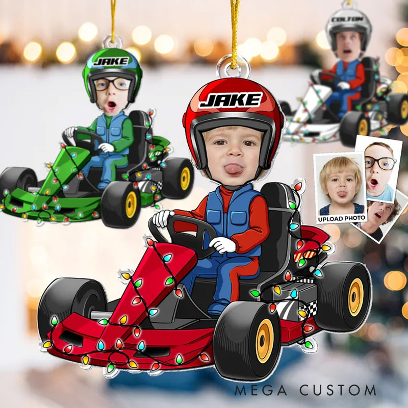 Personalized Kid Photo Ornament Car Racing Kid Ornament Custom Acrylic Ornament Baby Ornament Christmas Ornament Gift for Kid 