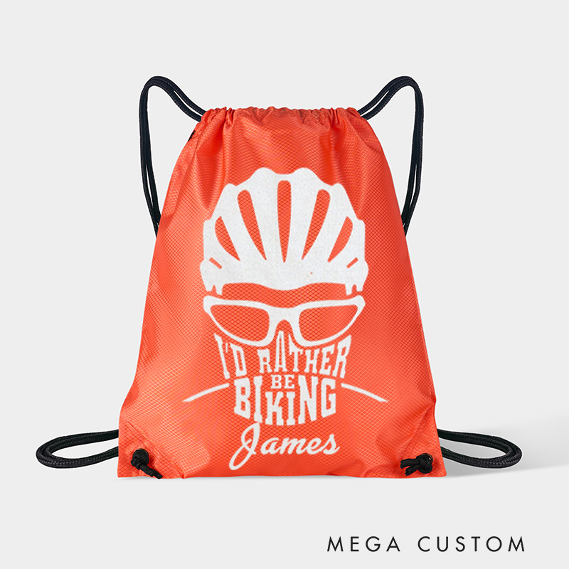 Personalized Drawstring Bag About Id Rather Be Biking Sports Backpack Bags Biker Typography Graphic Eco Friendly Tote Bag Bike Enthusiast Gift