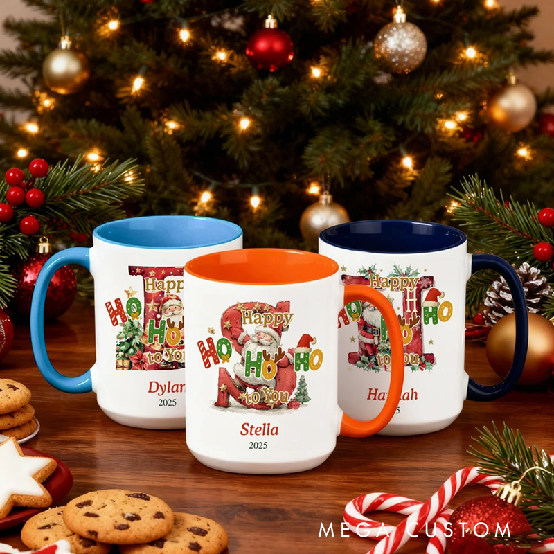 Personalized Happy HoHoHo to You Christmas Initial Ceramic Coffee Mug with Name Christmas Gift for Family Kids