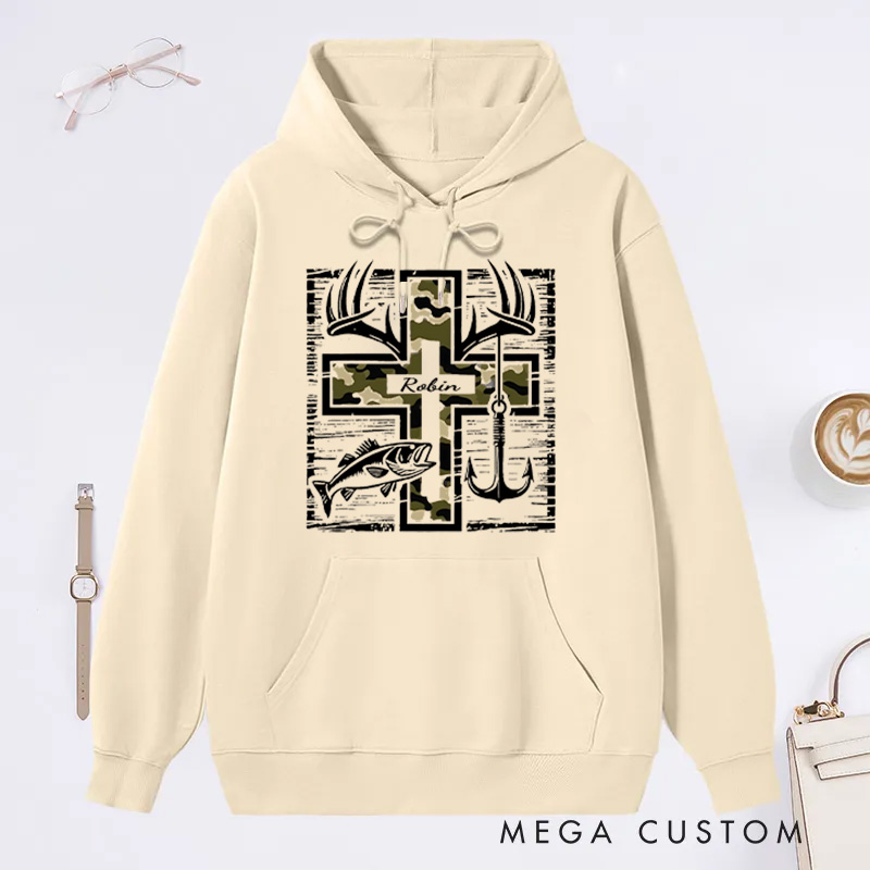 Personalized Camo Cross Hoodie Hunting Season Sweatshirt  Hunting Lovers Hoodie Gift For Hunter Dad Husband