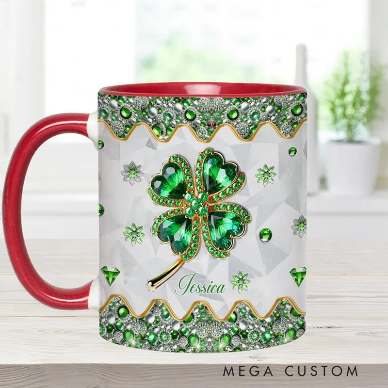 Personalized Lucky Four Leaf Clover Personalized Saint Patrick's Day Accent Mug Shamrock Mug Shamrock Gifts Four Leaf Clover Coffee Cup Custom Gifts