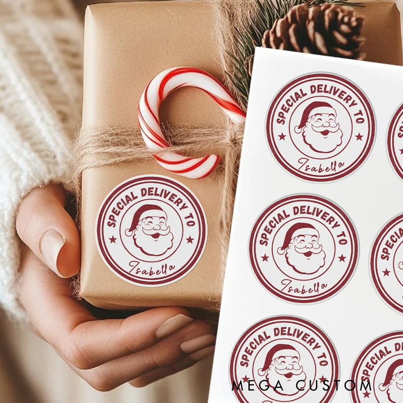 Personalized Stamp Style Christmas Elements Waterproof Sticker with Name Gift Decoration Christmas Gift for Family Kids