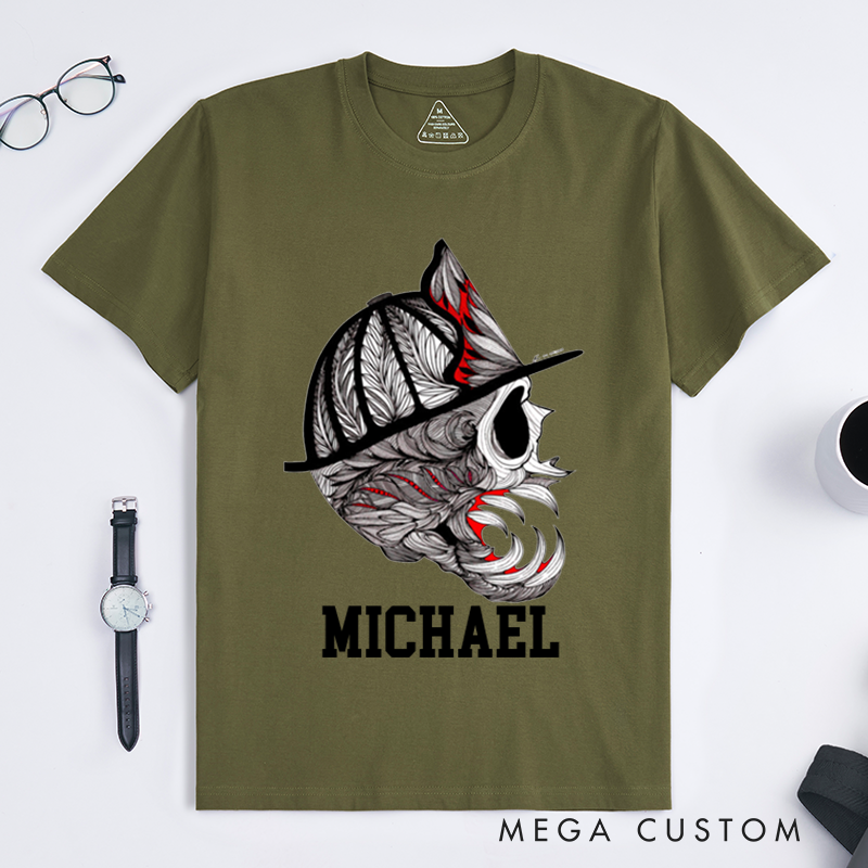 Personalized Firefighter T-Shirts Firefighter Helmet Design T-Shirt Firefighter Dad Gift